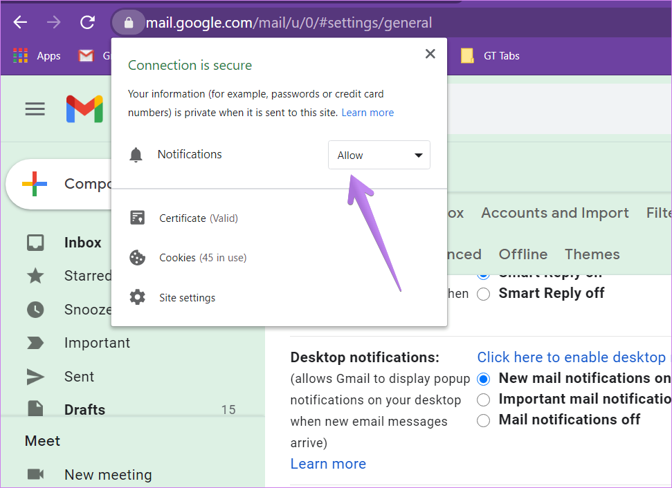 notifications not working for gmail on mac